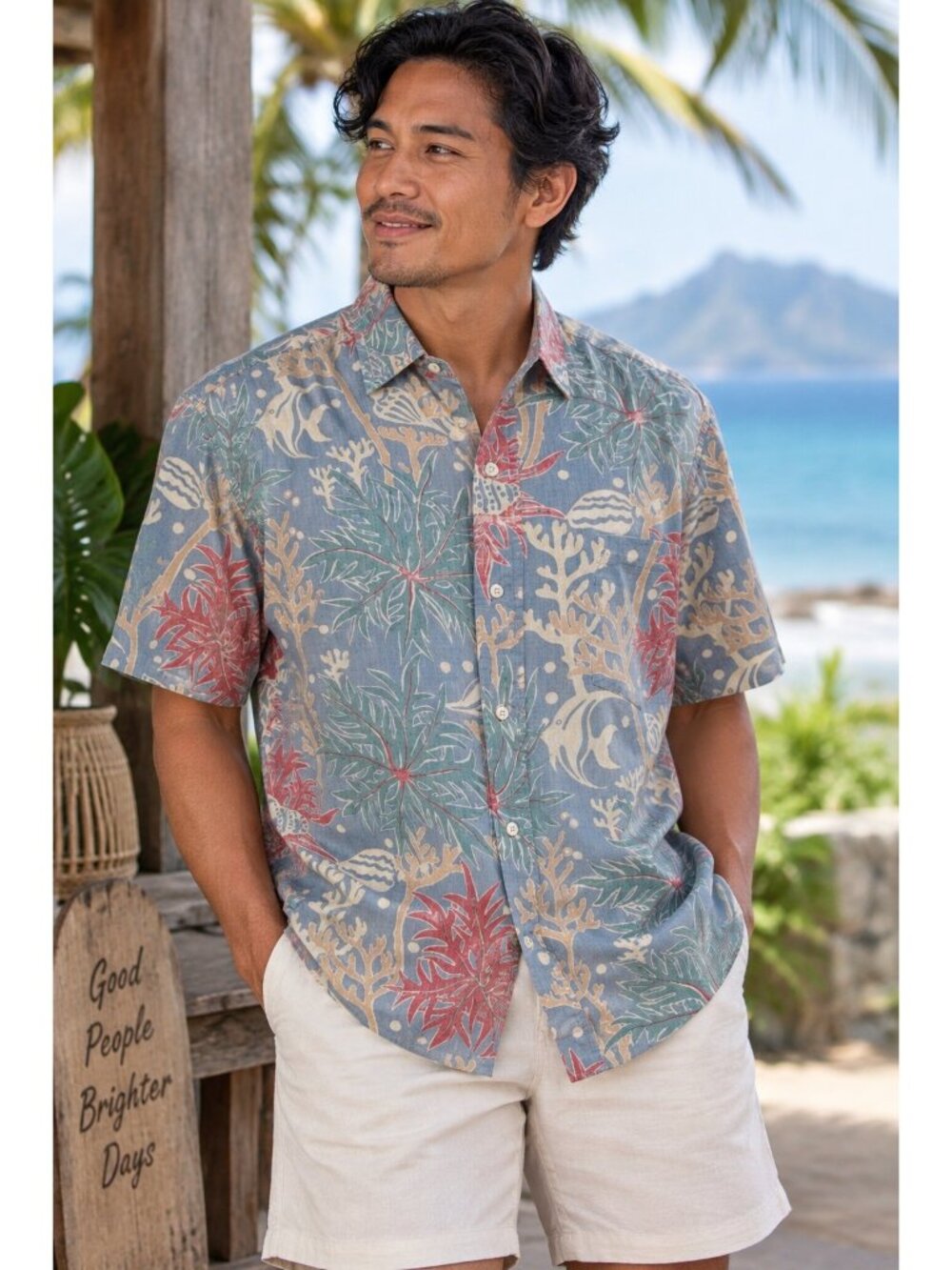 Reyn Spooner Men’s L Hawaiian Shirt 100% Cotton Reverse Print Tropical Aloha USA